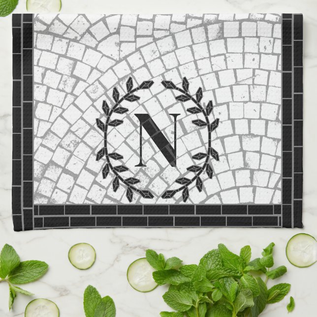 Mosaikdruck-Monogramm Geschirrtuch (Gefaltet)