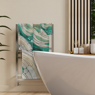 Mosaike Abstrakte Kunst - Perl, Taupe und Emerald Badhandtuch Set