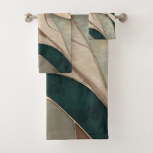 Mosaike Abstrakte Kunst - Taupe und Emerald Badhandtuch Set