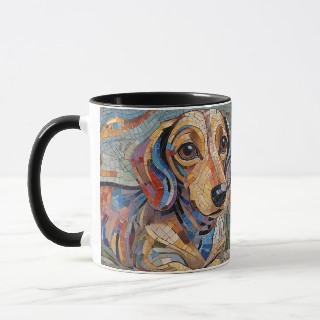 Mosaike Dackel Kaffeekochse Tasse (Links)