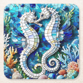 Mosaike Seepferde Romantischer Strand Rechteckiger Pappuntersetzer