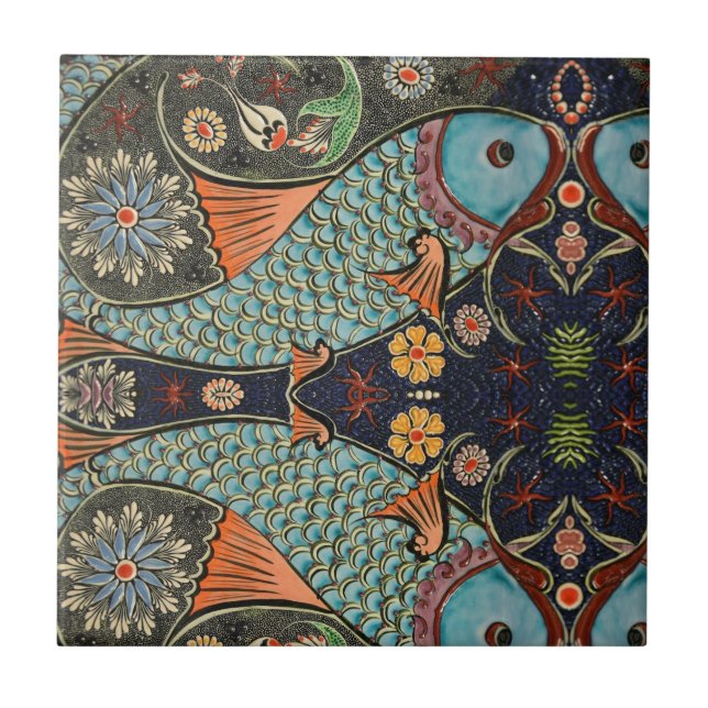 Mosaikfisch Aquamarin / Türkis Modernes Muster ein Fliese (Vorderseite)