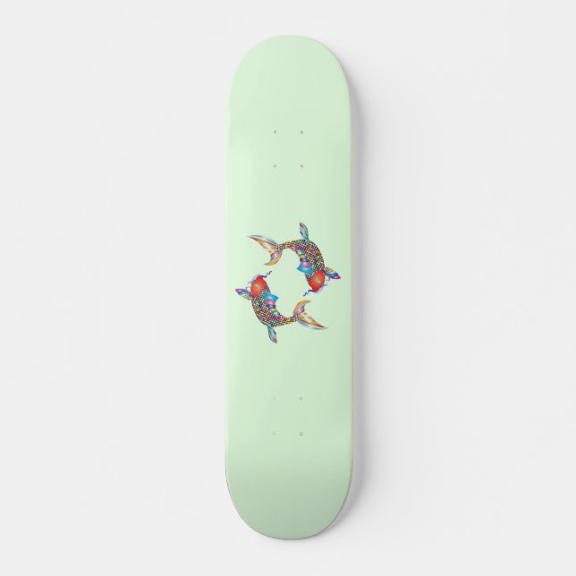 Mosaikfisch auf Grün Skateboard (Vorne)