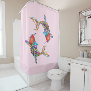 Mosaikfisch auf Rosa Duschvorhang