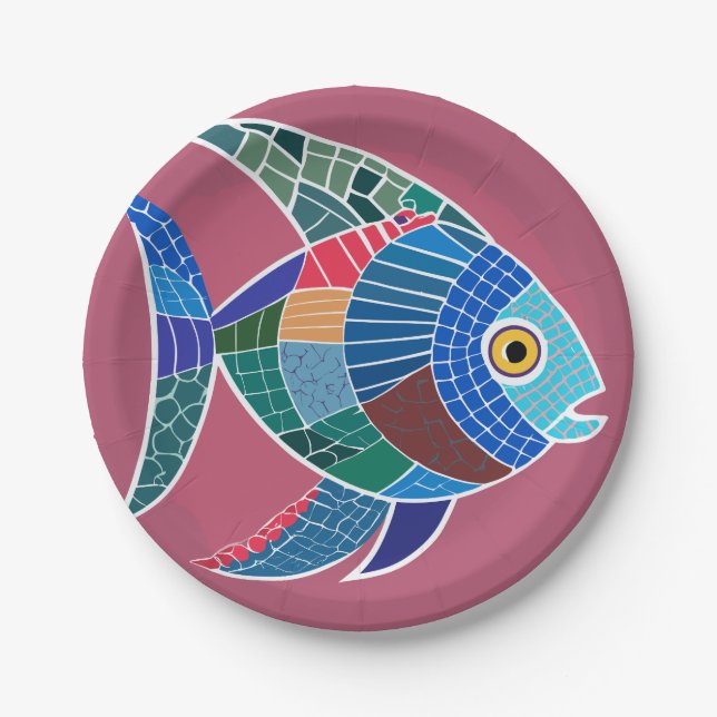 Mosaikfisch Pappteller (Vorderseite)
