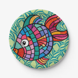 Mosaikfische, Helle Farben, Aquarium Pappteller