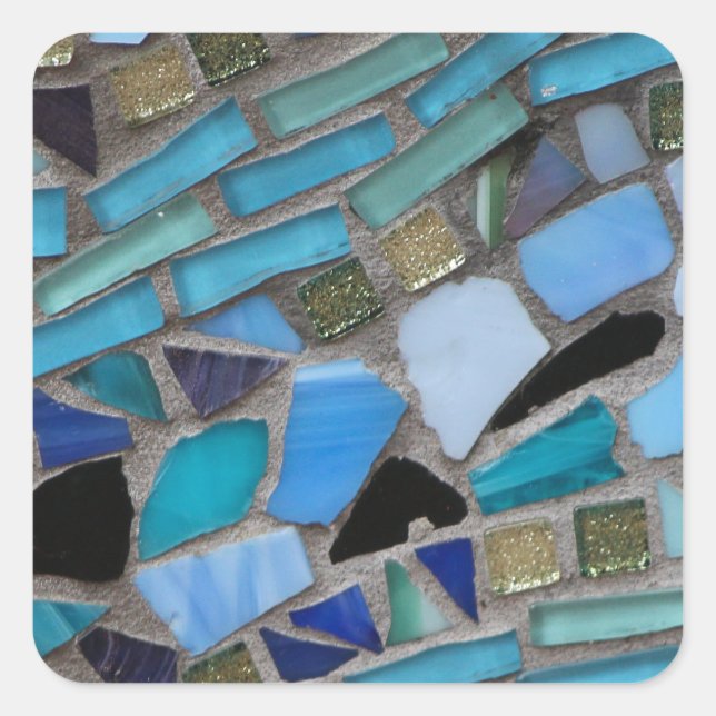 Mosaikfliesen aus blau und grün quadratischer aufkleber (Vorderseite)