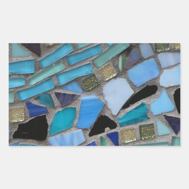 Mosaikfliesen aus blau und grün rechteckiger aufkleber (Vorderseite)