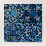 Mosaikfliesen der blauen Marine. Abstraktes Blumen Puzzle<br><div class="desc">Vintages Mosaikfliesen Puzzle aus der blauen Marine. Abstrakte Keramik Azulejo Muster in spanischem oder marokkanischem Stil.</div>