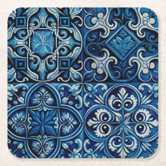 Mosaikfliesen der blauen Marine. Abstraktes Blumen Rechteckiger Pappuntersetzer