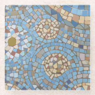 Mosaikfliesen in Blau und Beige - Kunstmuster Glasuntersetzer