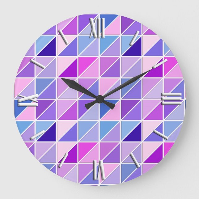 Mosaikfliesen - rosa, aqua, blau und violett große wanduhr (Vorderseite)