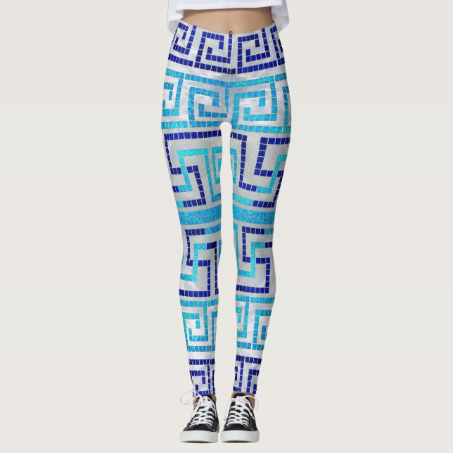 Mosaikgriechischer Meander griechische Schlüsselve Leggings (Vorderseite)