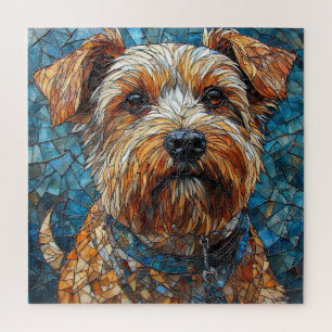 Mosaikhund in lebendigem Buntglas-Stil Kunst Puzzle
