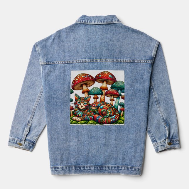 Mosaikkatze in Pilzen Jeansjacke (Rückseite)