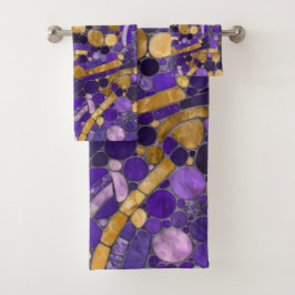 Mosaikkunst aus Kieselsteinen - Amethyst und Gold Badhandtuch Set