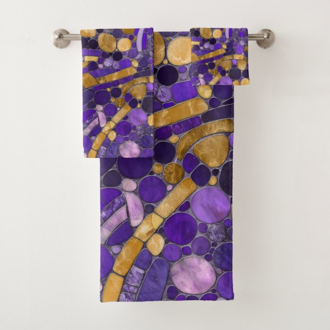 Mosaikkunst aus Kieselsteinen - Amethyst und Gold Badhandtuch Set (Insitu)