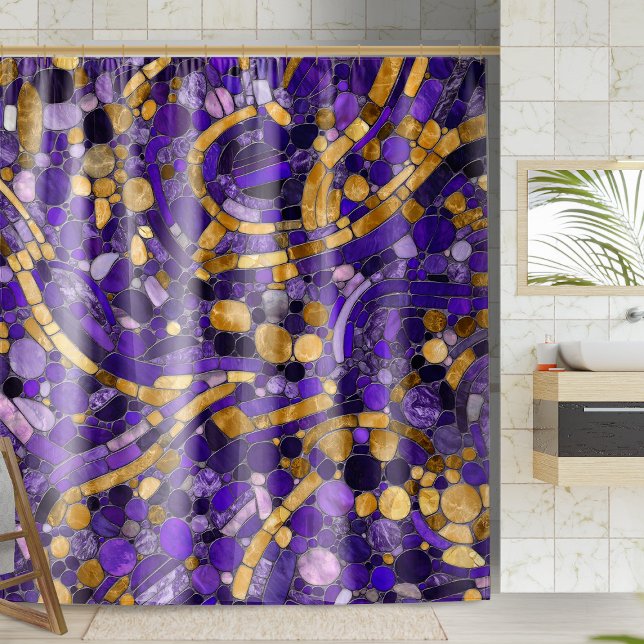 Mosaikkunst aus Kieselsteinen - Amethyst und Gold Duschvorhang (Von Creator hochgeladen)
