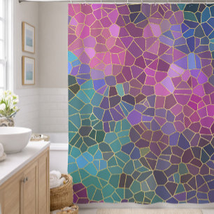 Mosaikmuster aus Rosa Lila Türkis Blau Grün Gold Duschvorhang