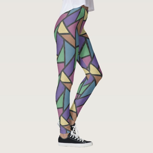 Mosaikmuster in abgeschrägten Regenbogenfarben Leggings (Rechts)