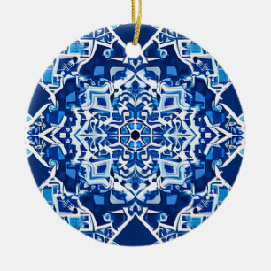 Mosaikmuster in Indigo und Cobalt Blue Keramik Ornament