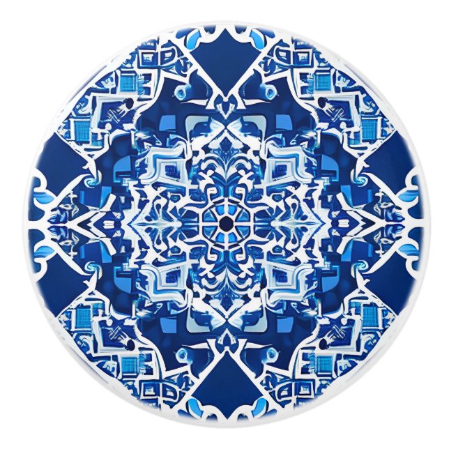 Mosaikmuster in Indigo und Cobalt Blue Keramikknauf (Vorderseite)