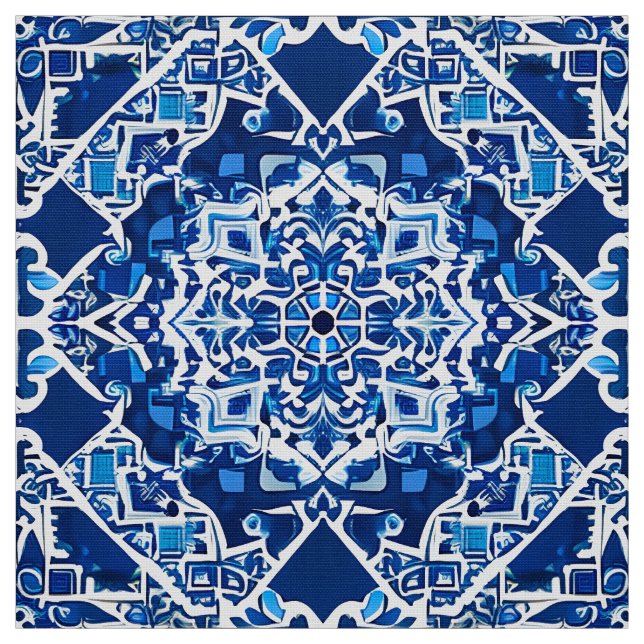 Mosaikmuster in Indigo und Cobalt Blue Stoff (Muster)