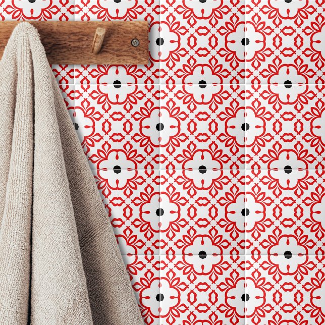 Mosaikmuster in weiß rot und schwarz geometrisch fliese (Von Creator hochgeladen)