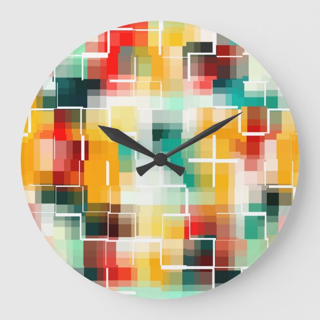 Mosaikmuster - Rot-Grün-Gelb-Weiß Große Wanduhr (Vorderseite)
