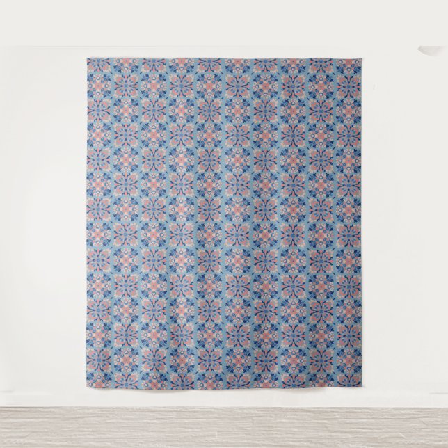 Mosaikmuster Staubblau Wandteppich (Vorderseite)