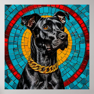Mosaikporträt eines schwarzen Hundes Poster