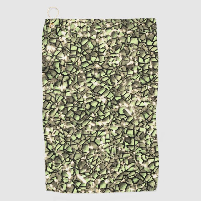 Mosaikschichten in rauem grünem Sepia und glitzern Golfhandtuch (Vorderseite)