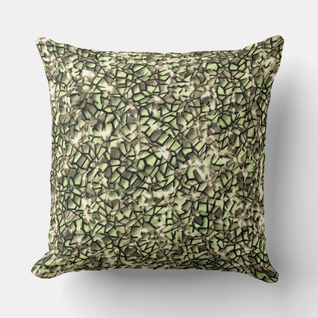 Mosaikschichten in rauem grünem Sepia und glitzern Kissen (Vorderseite)