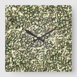 Mosaikschichten in rauem grünem Sepia und glitzern Quadratische Wanduhr