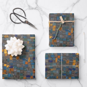 Mosaiksteine in Blau und Gold Geschenkpapier Set