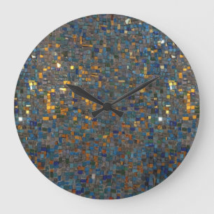 Mosaiksteine in Blau und Gold Große Wanduhr
