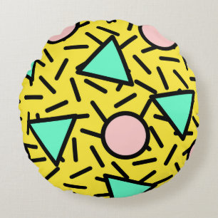 Mosaikstreifen: Retro-Memphis-Muster Rundes Kissen