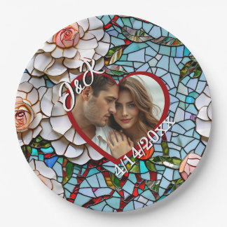 Mosaikverziertes Glas und Personalisierte Hochzeit Pappteller