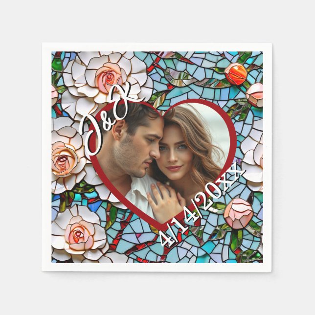 Mosaikverziertes Glas und Personalisierte Hochzeit Serviette (Vorderseite)