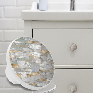 Mosaikwachen Kunst - Perlen und Pastellfarben Gold Keramikknauf