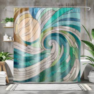 Mosaikwelle und Mond Duschvorhang