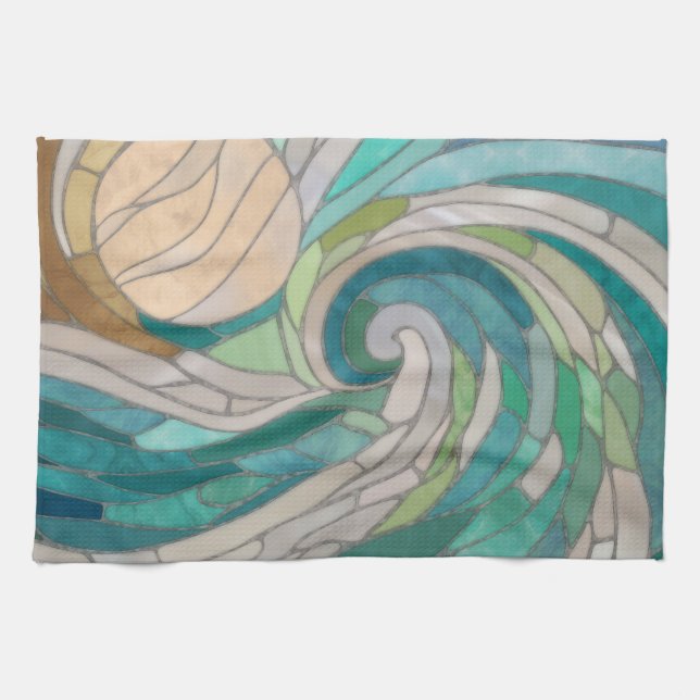 Mosaikwelle und Mond Geschirrtuch (Horizontal)
