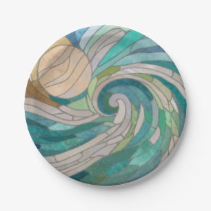 Mosaikwelle und Mond Pappteller
