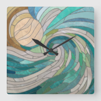 Mosaikwelle und Mond Quadratische Wanduhr