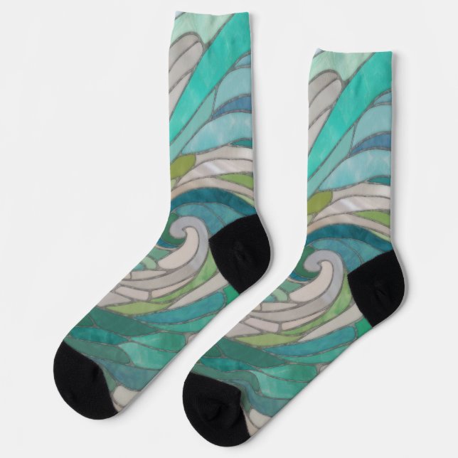 Mosaikwelle und Mond Socken (Linkes Detail)