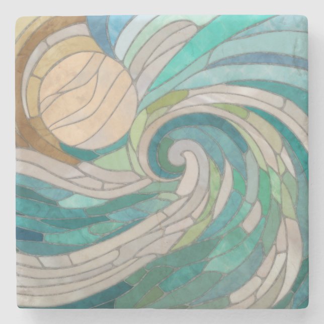 Mosaikwelle und Mond Steinuntersetzer (Vorderseite)