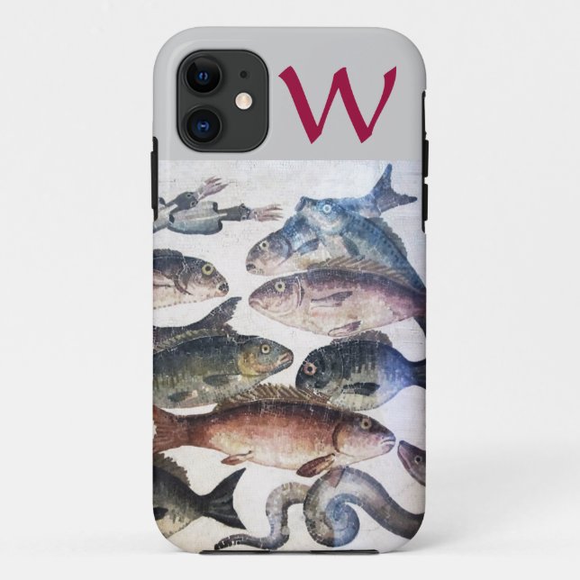 MOSAISCHE ANTIKANISCHE FISCHE, MONOGRAMM FÜR DAS M Case-Mate iPhone HÜLLE (Rückseite)