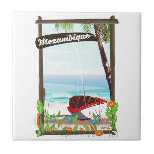 Mosambik Cartoon-Urlaubsposter Fliese