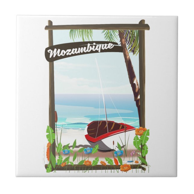Mosambik Cartoon-Urlaubsposter Fliese (Vorderseite)