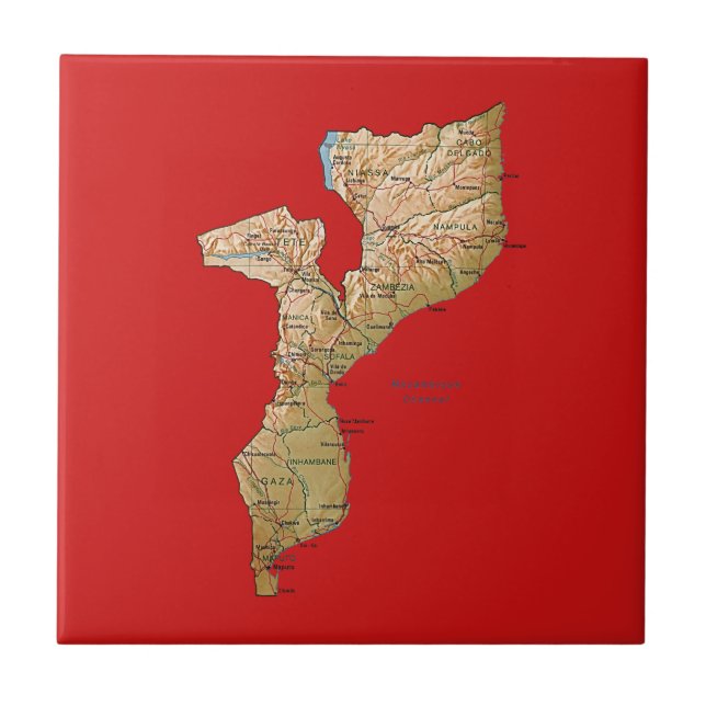Mosambik Karte Tile Fliese (Vorderseite)
